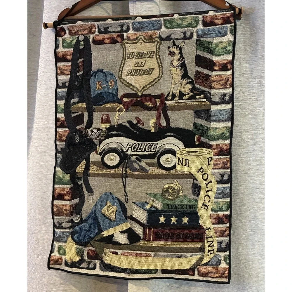 To‎ Serve and Protect K-9 Police Themed Woven Hanging Wall Tapestry